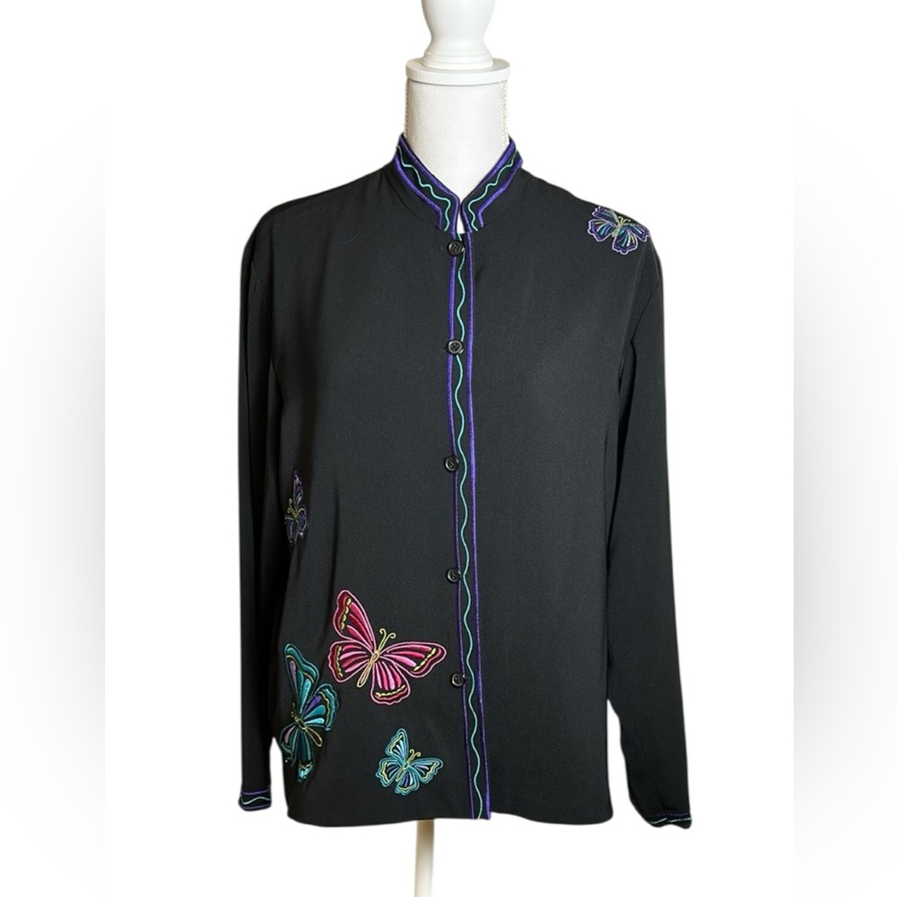 Coldwater Creek Size Small Colorful Art To Wear Embroidered Butterfly Blazer